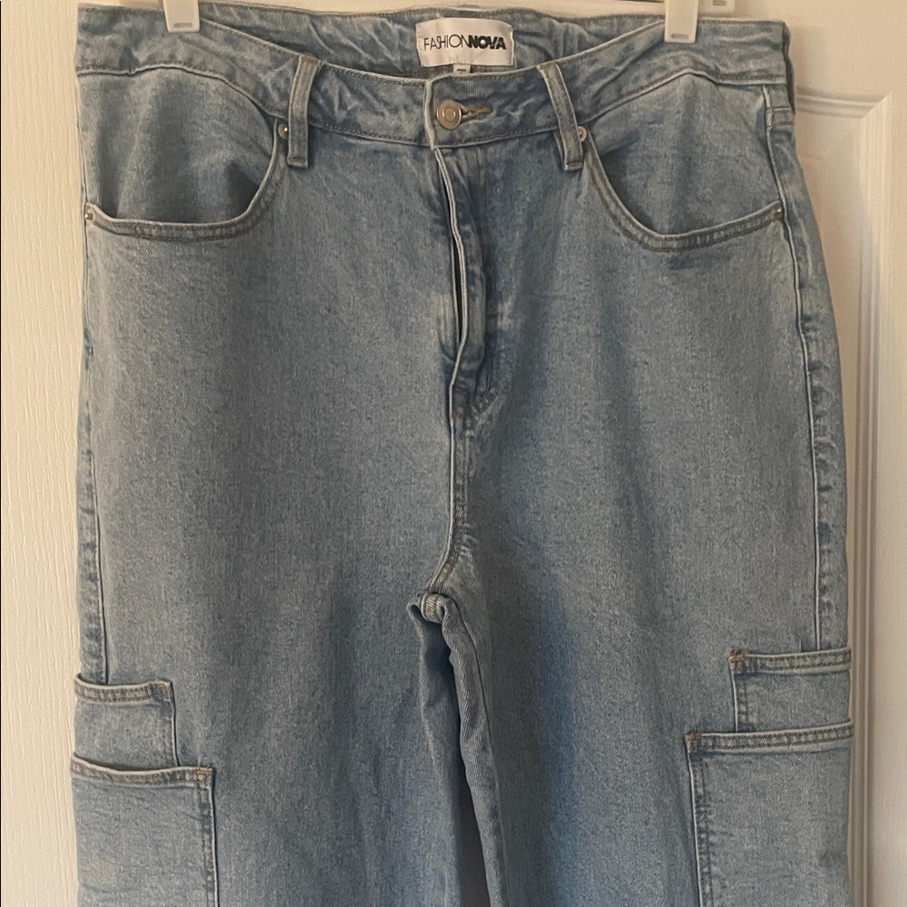 Fashion Nova Light Blue Boyfriend Cargo Jeans
